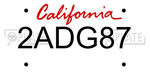 2ADG87 California License Plate