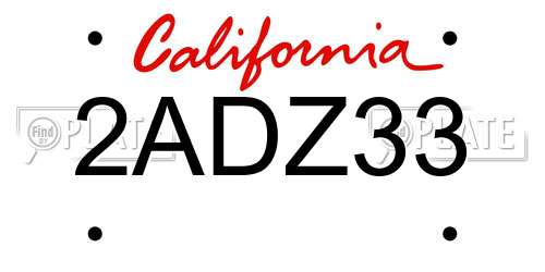 2ADZ33 California License Plate