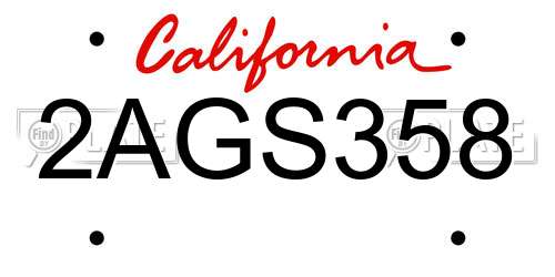 2AGS358 California License Plate