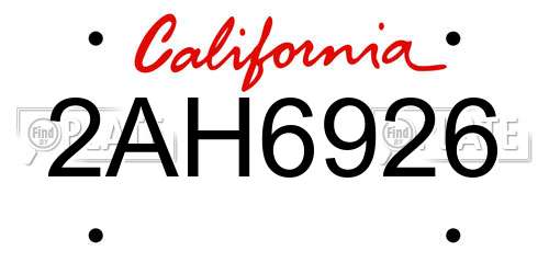 2AH6926 California License Plate