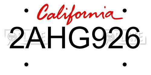 2AHG926 California License Plate