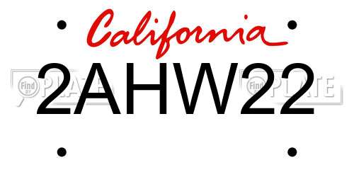 2AHW22 California License Plate
