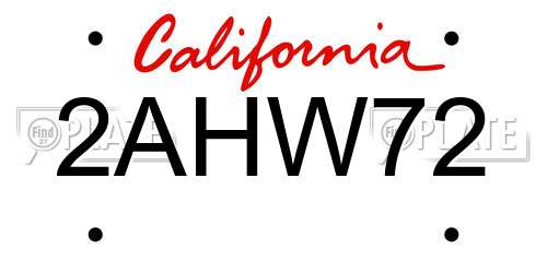 2AHW72 California License Plate