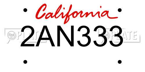 2AN333 California License Plate