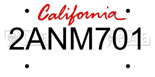 2ANM701 California License Plate