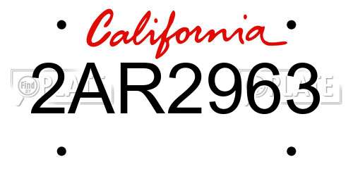 2AR2963 California License Plate