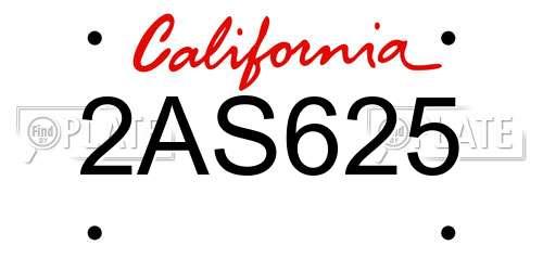 2AS625 California License Plate