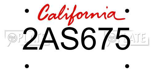 2AS675 California License Plate