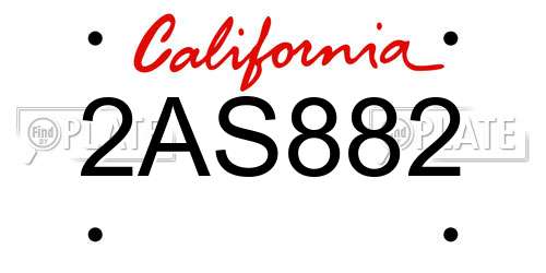 2AS882 California License Plate