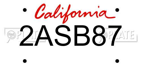 2ASB87 California License Plate