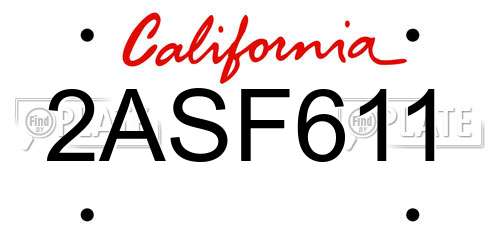2ASF611 California License Plate