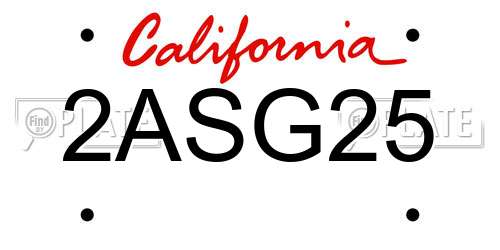 2ASG25 California License Plate
