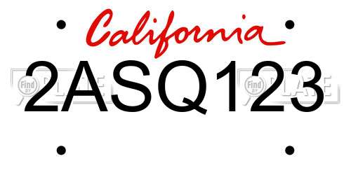 2ASQ123 California License Plate