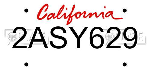 2ASY629 California License Plate