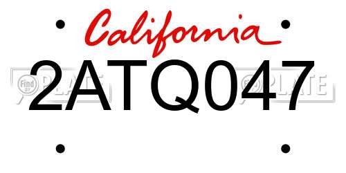 2ATQ047 California License Plate