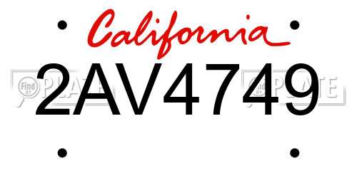 2AV4749 California License Plate