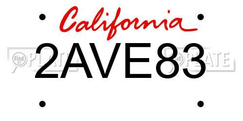 2AVE83 California License Plate