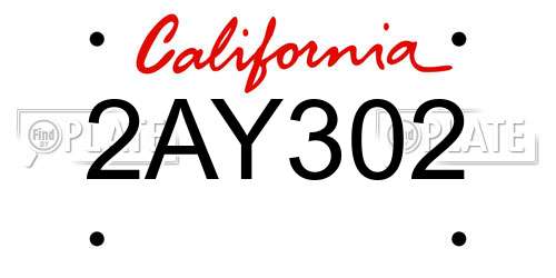 2AY302 California License Plate