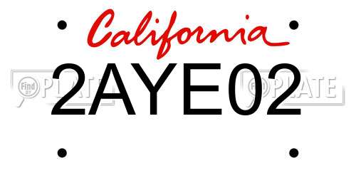 2AYE02 California License Plate