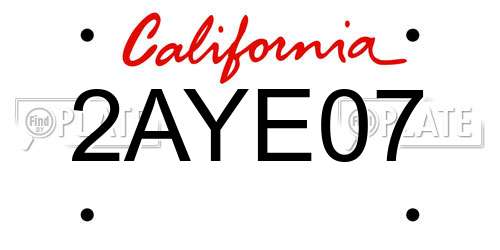 2AYE07 California License Plate