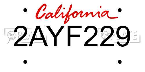 2AYF229 California License Plate