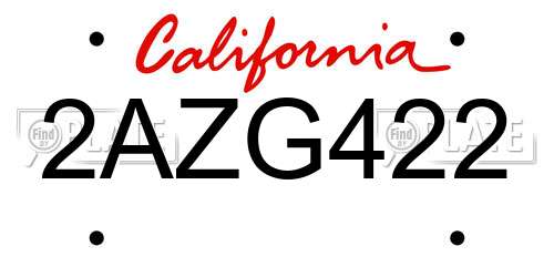 2AZG422 California License Plate
