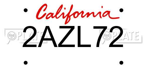 2AZL72 California License Plate