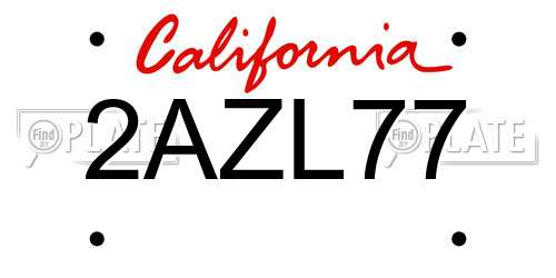 2AZL77 California License Plate