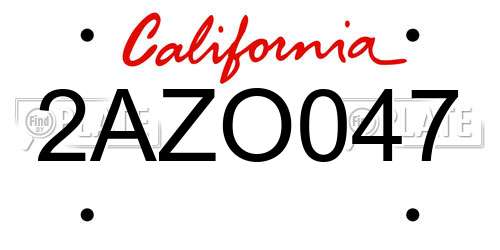 2AZO047 California License Plate