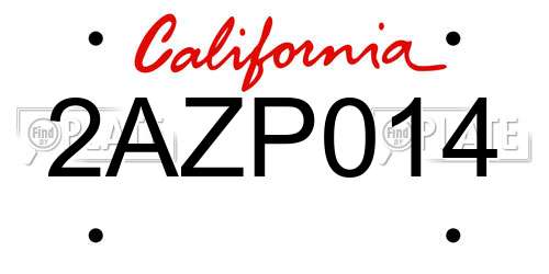 2AZP014 California License Plate