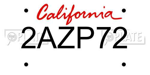 2AZP72 California License Plate