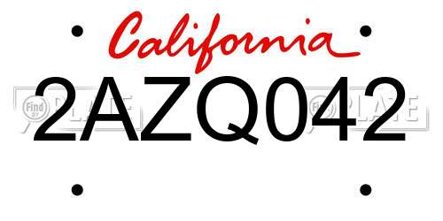 2AZQ042 California License Plate