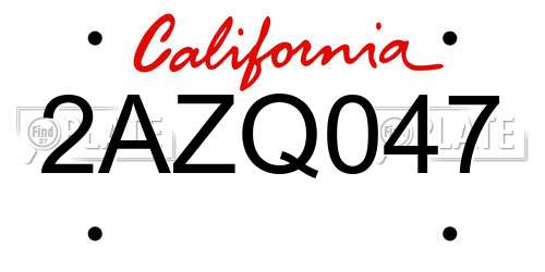 2AZQ047 California License Plate