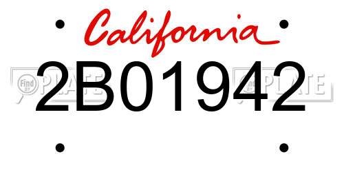 2B01942 California License Plate