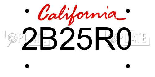 2B25R0 California License Plate