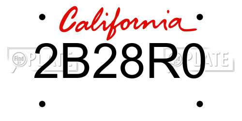 2B28R0 California License Plate