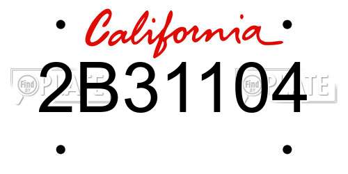2B31104 California License Plate