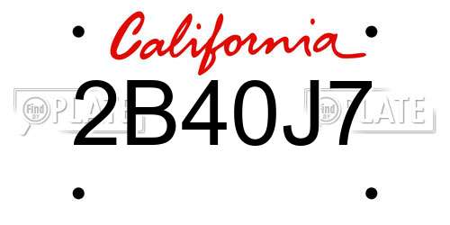 2B40J7 California License Plate