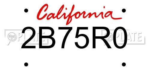 2B75R0 California License Plate