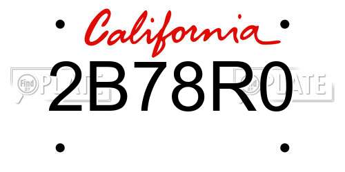 2B78R0 California License Plate