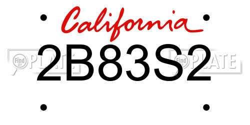 2B83S2 California License Plate