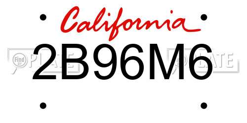 2B96M6 California License Plate