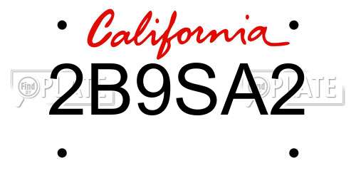 2B9SA2 California License Plate