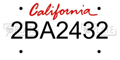 2BA2432 California License Plate