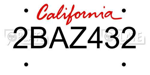 2BAZ432 California License Plate