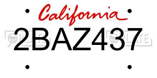2BAZ437 California License Plate