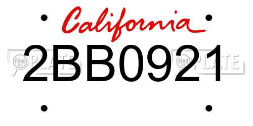 2BB0921 California License Plate