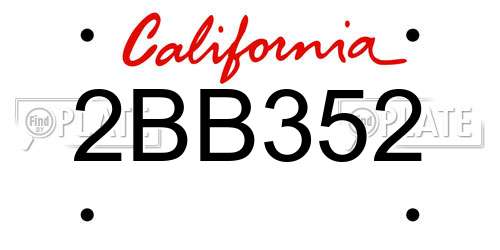 2BB352 California License Plate