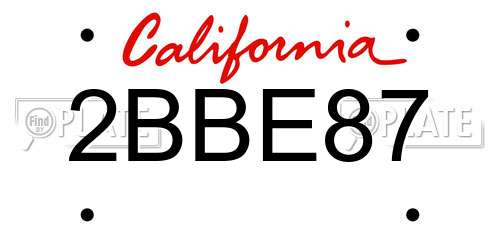 2BBE87 California License Plate