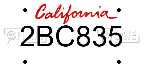 2BC835 California License Plate